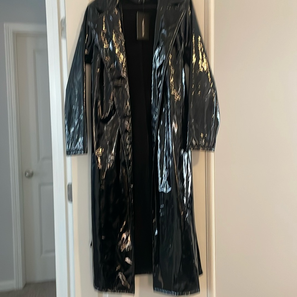 Black vinyl trench coat